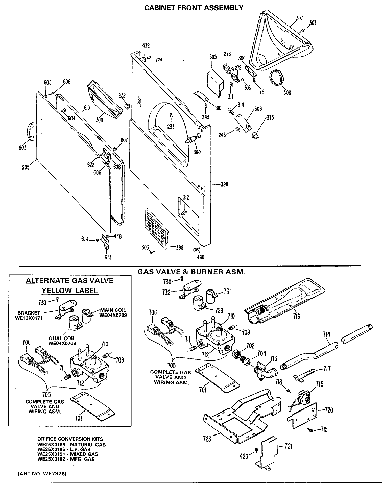 Section Diagram and Parts List for DDG5287MAL  General Electric Dryer