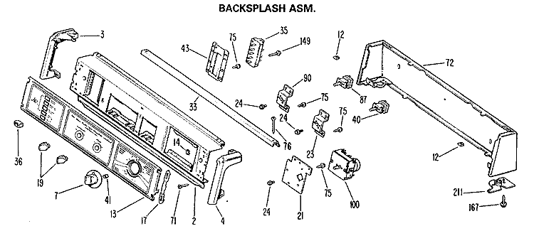 BACKSPLASH ASM. Diagram and Parts List for DDG8187MAL  General Electric Dryer