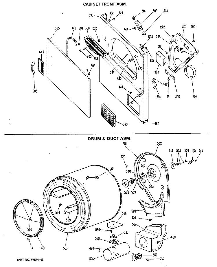 CABINET FRONT ASM. Diagram and Parts List for DDG8187MAL  General Electric Dryer