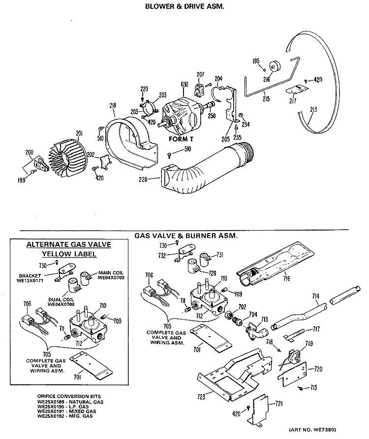 BLOWER & DRIVE ASM. Diagram and Parts List for DDG8187MAL  General Electric Dryer