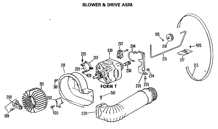 BLOWER & DRIVE ASM. Diagram and Parts List for DDE8107MAL  General Electric Dryer