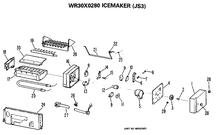 ICEMAKER (JS3) Diagram and Parts List for WR30X0280  General Electric Ice Maker