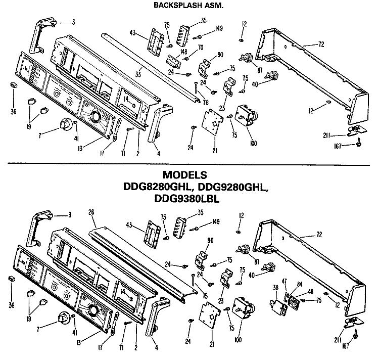BACKSPLASH AMS. Diagram and Parts List for DDG9280GHL  General Electric Dryer