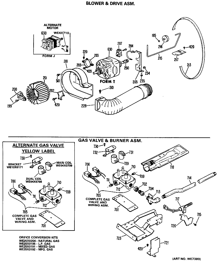 BLOWER & DRIVE ASM. Diagram and Parts List for DDG9280GHL  General Electric Dryer