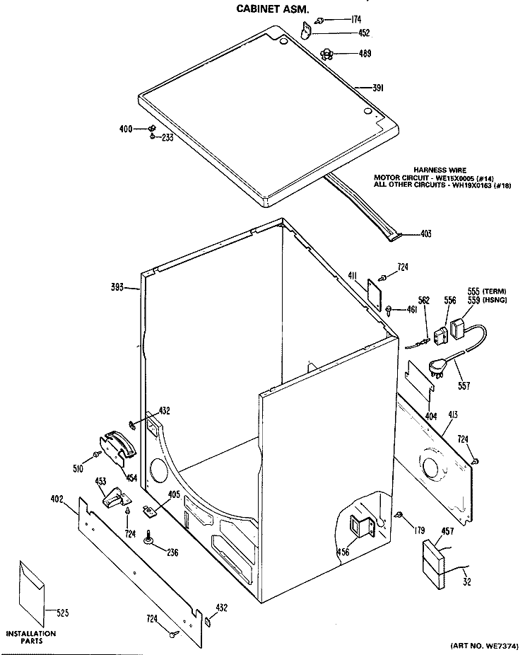 CABINET ASM. Diagram and Parts List for DDG5189VUL  General Electric Dryer