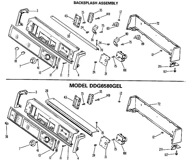 BACKSPLASH ASSEMBLY Diagram and Parts List for DDG5380GEL  General Electric Dryer
