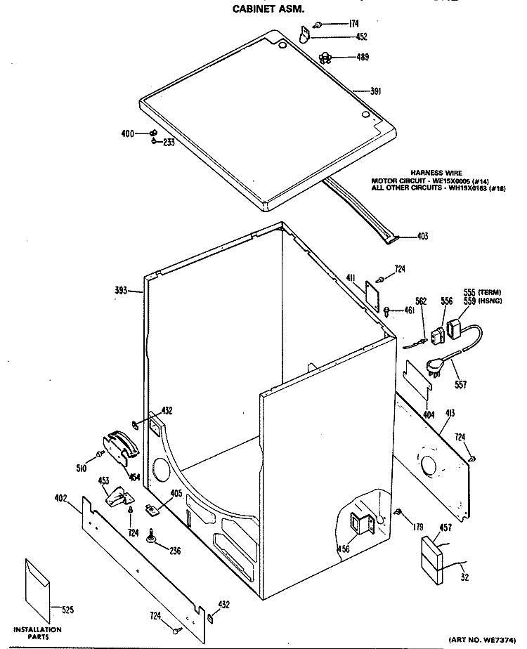 CABINET ASM. Diagram and Parts List for DDG5380GEL  General Electric Dryer