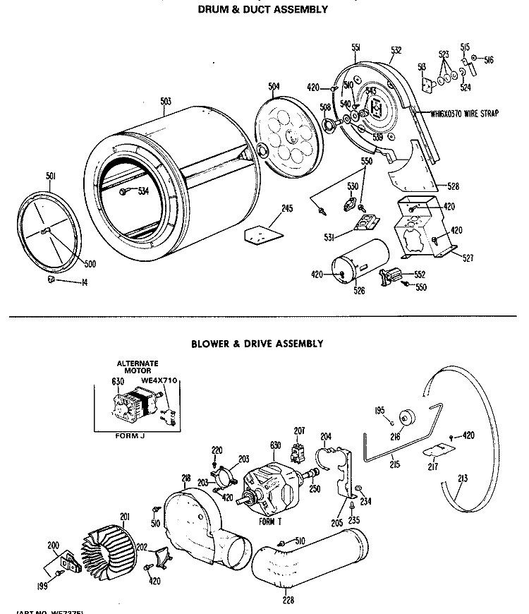 DRUM & DUCT ASSEMBLY Diagram and Parts List for DDG5380GEL  General Electric Dryer