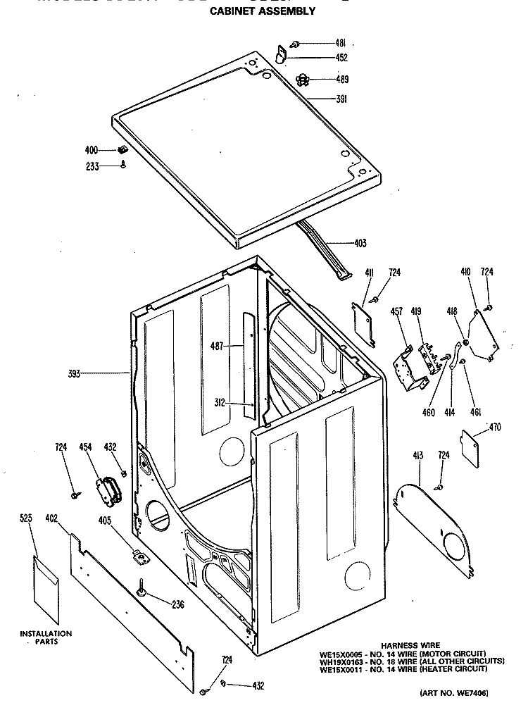 CABINET ASSEMBLY Diagram and Parts List for DDE8000MAL  General Electric Dryer