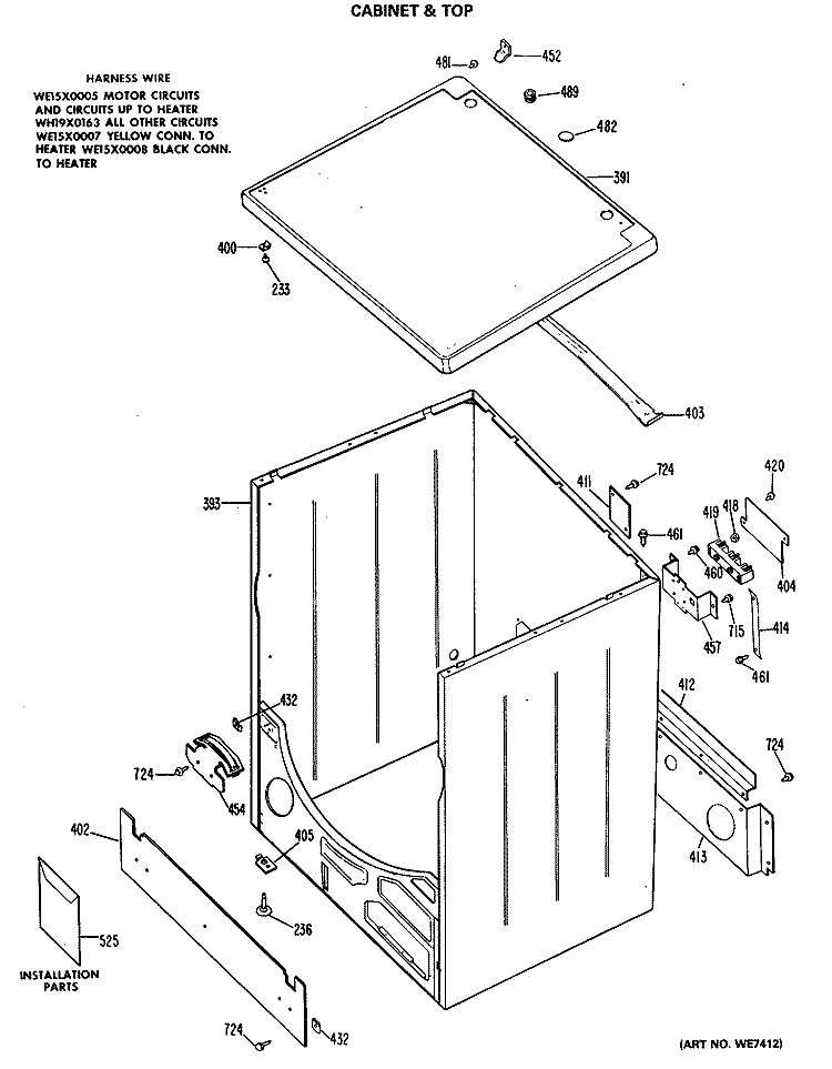 CABINET & TOP Diagram and Parts List for DDE5806MAL  General Electric Dryer