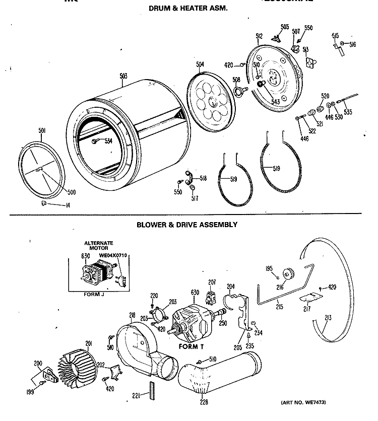 DRUM & HEATER ASM. Diagram and Parts List for DDE5806MAL  General Electric Dryer