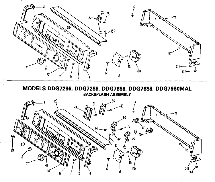 BACKSPLASH ASSEMBLY Diagram and Parts List for DDG5180MAL  General Electric Dryer