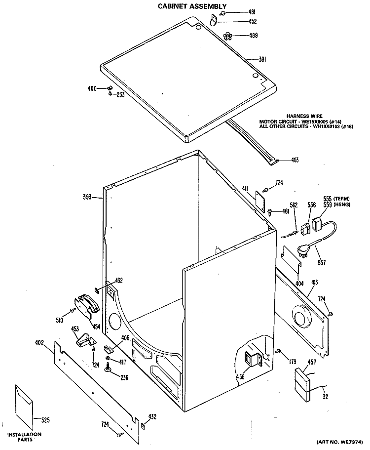 CABINET ASSEMBLY Diagram and Parts List for DDG5180MAL  General Electric Dryer