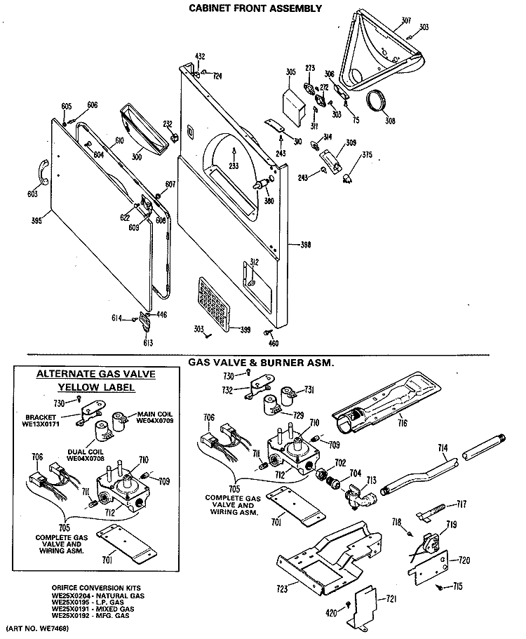 CABINET FRONT ASSEMBLY Diagram and Parts List for DDG5180MAL  General Electric Dryer