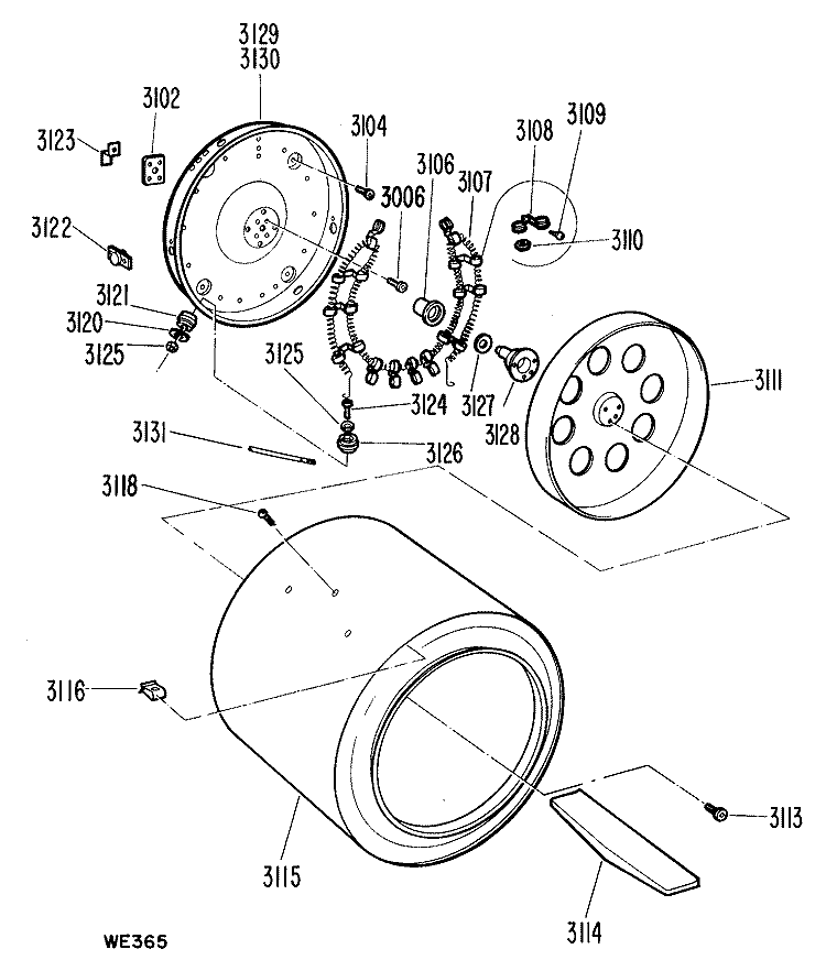 Section Diagram and Parts List for DDP1370GAM  General Electric Dryer