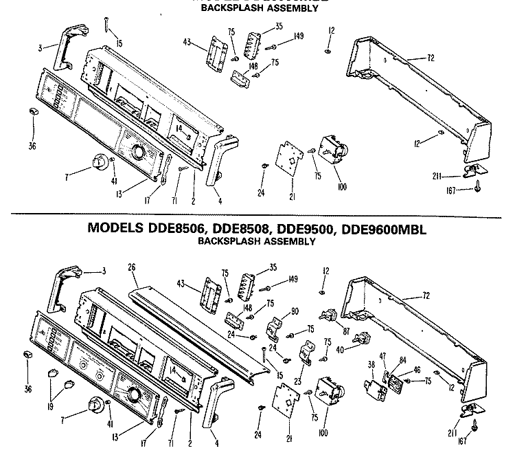 BACKSPLASH ASSEMBLY Diagram and Parts List for DDE8000MBL  General Electric Dryer