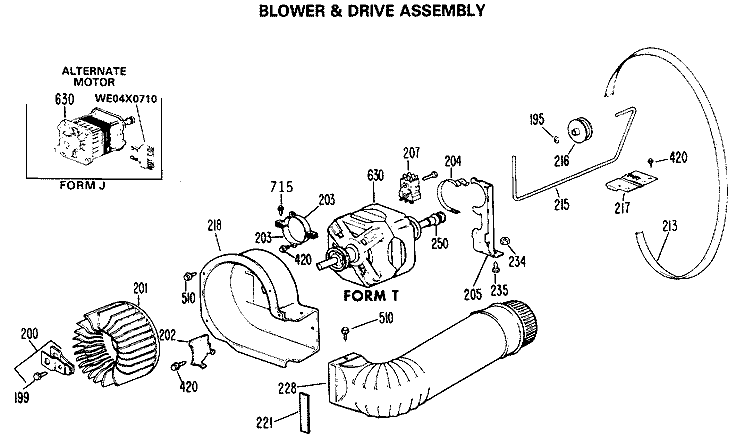 BLOWER & DRIVE ASSEMBLY Diagram and Parts List for DDE8000MBL  General Electric Dryer