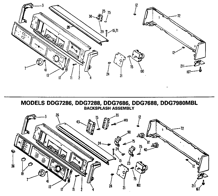 BACKSPLASH ASSEMBLY Diagram and Parts List for DDG5888MBL  General Electric Dryer