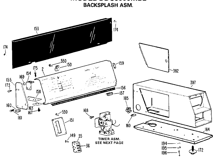 BACKSPLASH ASM. Diagram and Parts List for DDC6000MBL  General Electric Dryer