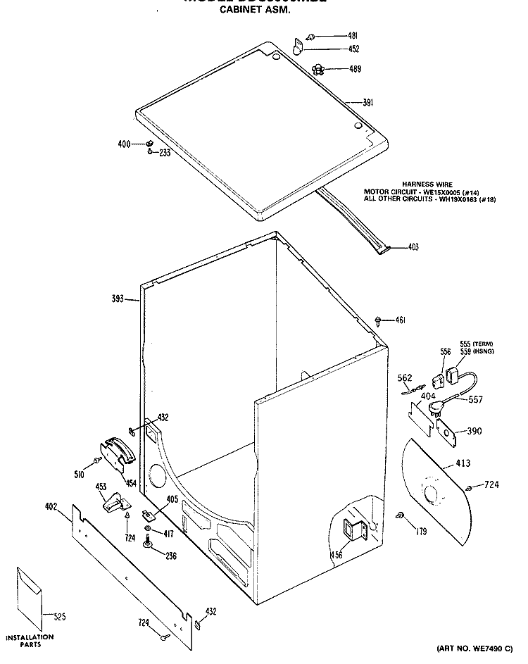 CABINET ASM. Diagram and Parts List for DDC6000MBL  General Electric Dryer