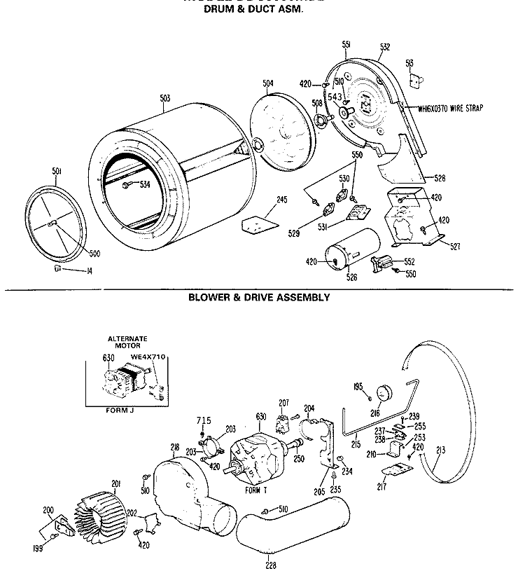 DRUM & DUCT ASM. Diagram and Parts List for DDC6000MBL  General Electric Dryer