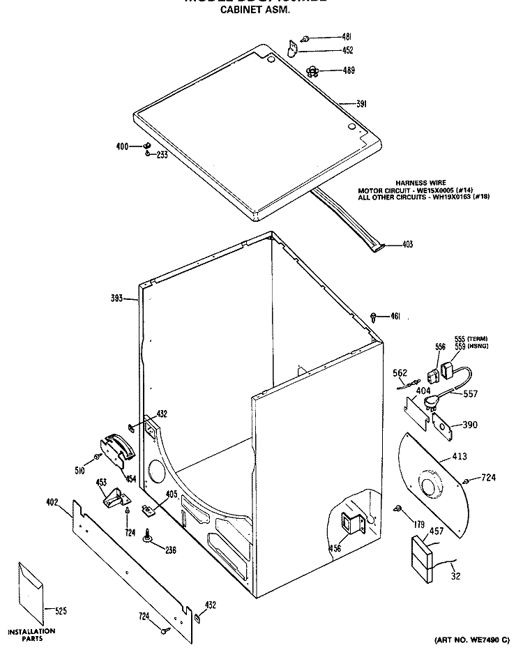 CABINET ASM. Diagram and Parts List for DDG7180MBL  General Electric Dryer