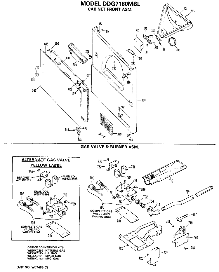 CABINET FRONT ASM. Diagram and Parts List for DDG7180MBL  General Electric Dryer