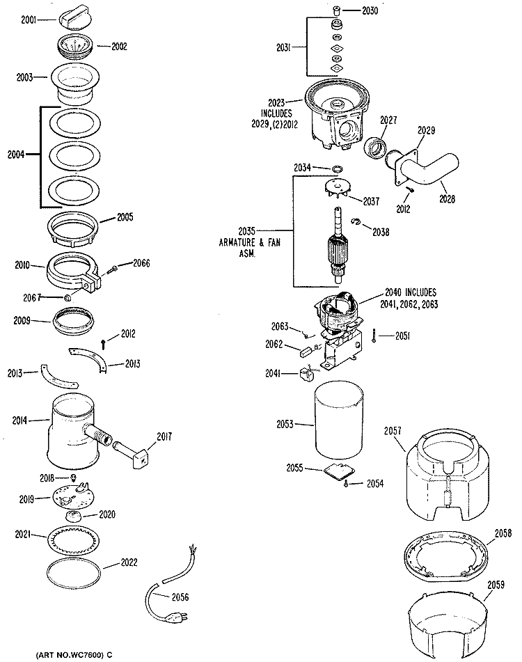 Section Diagram and Parts List for GFC285R-01  General Electric Food Waste Disposer