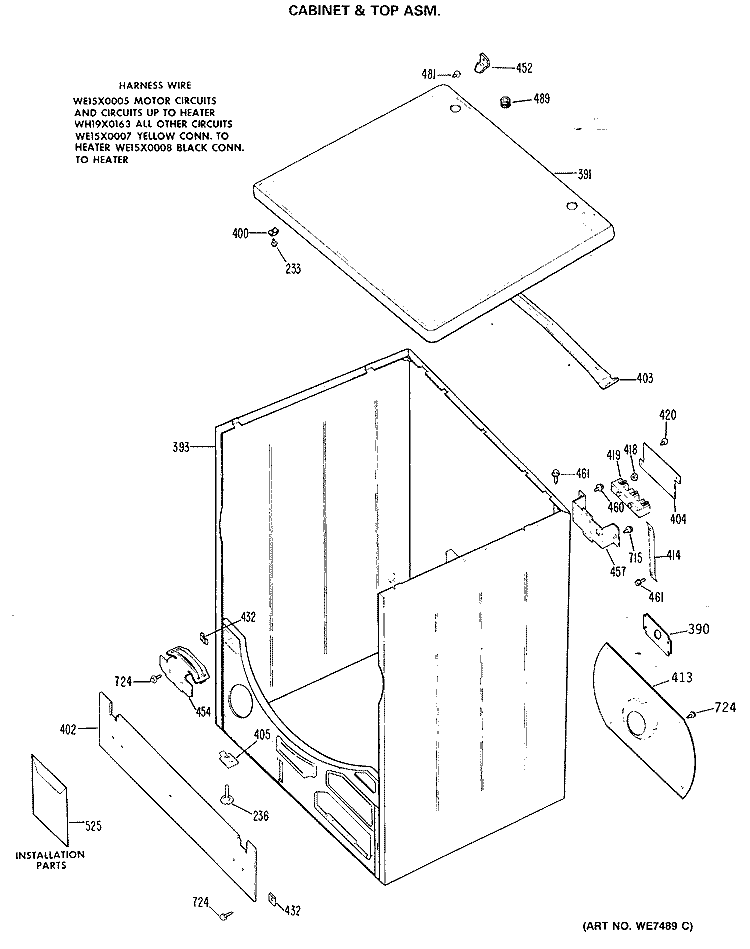 CABINET & TOP ASM. Diagram and Parts List for DDC5000MBL  General Electric Dryer