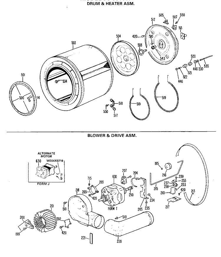 DRUM & HEATER ASM. Diagram and Parts List for DDC5000MBL  General Electric Dryer