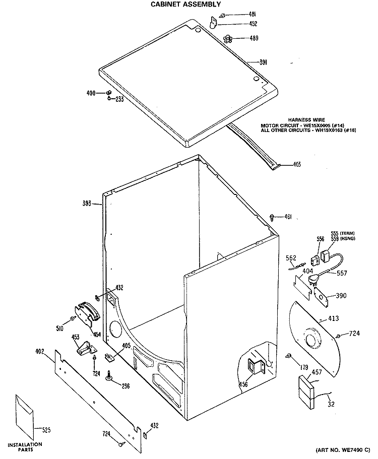 CABINET ASSEMBLY Diagram and Parts List for DDG5888MCL  General Electric Dryer