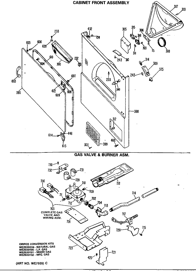 CABINET FRONT ASSEMBLY Diagram and Parts List for DDG5888MCL  General Electric Dryer