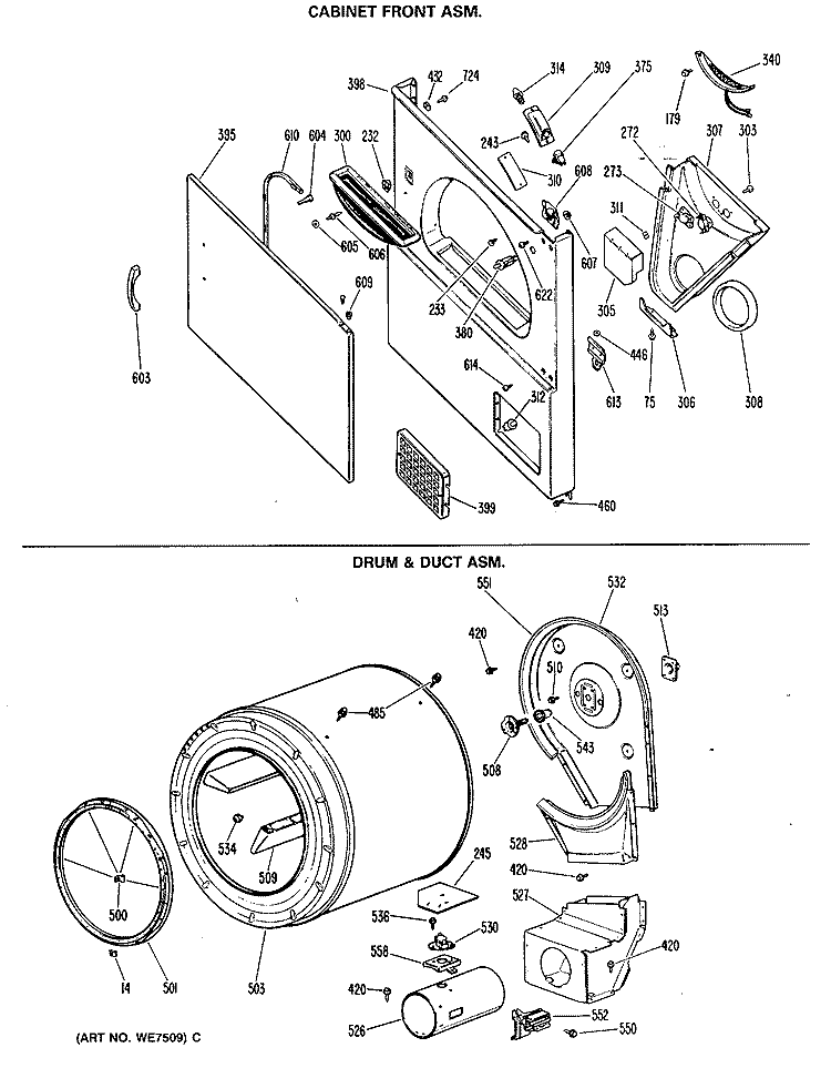 CABINET FRONT ASM. Diagram and Parts List for DDG9580MBL  General Electric Dryer