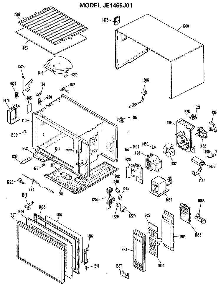 Section Diagram and Parts List for JE1465J01  General Electric Microwave