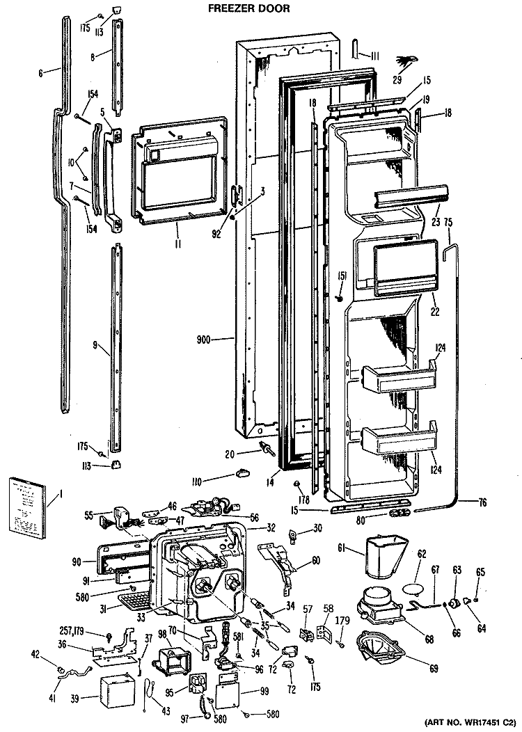 FREEZER DOOR Diagram and Parts List for TFXC24FLR  General Electric Refrigerator