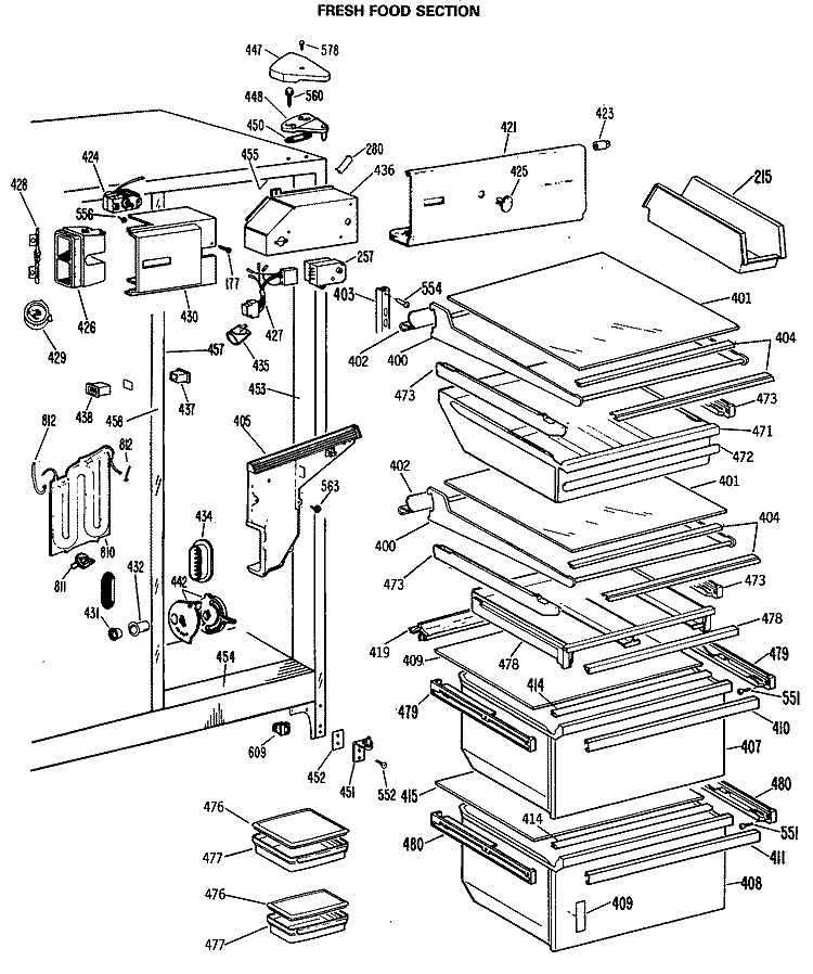 FRESH FOOD SECTION Diagram and Parts List for TFXC24FLR  General Electric Refrigerator