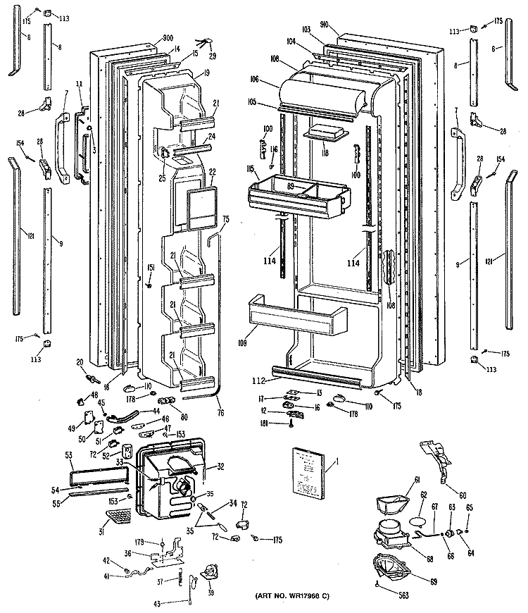 Section Diagram and Parts List for TFHW22RRAWH  General Electric Refrigerator