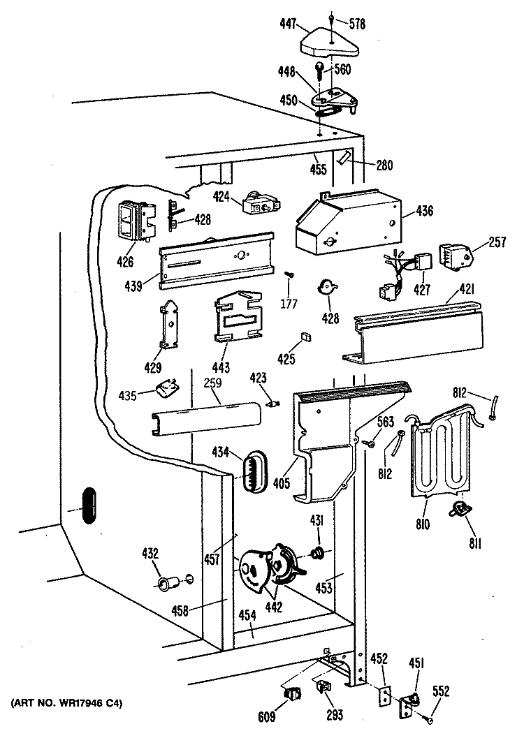 Section Diagram and Parts List for TFHW22RRAWH  General Electric Refrigerator