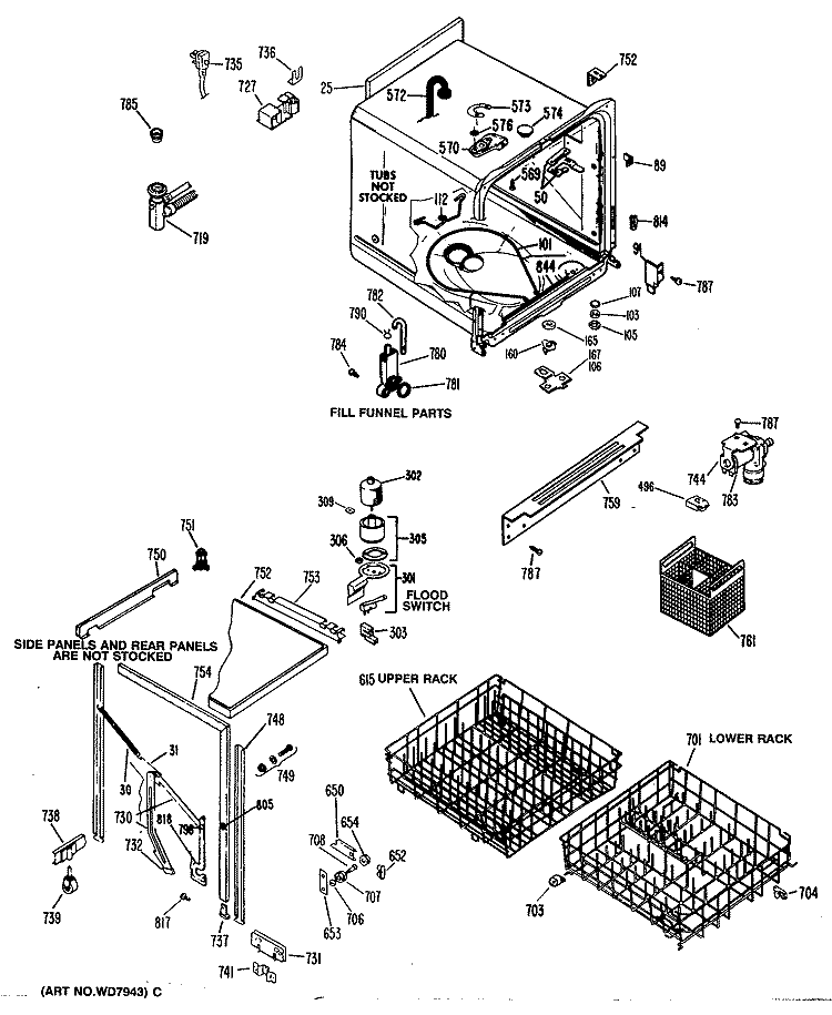 Section Diagram and Parts List for GSC470M-03  General Electric Dishwasher