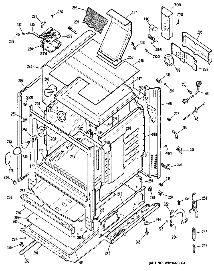 Section Diagram and Parts List for JGBP30AEP1  General Electric Range