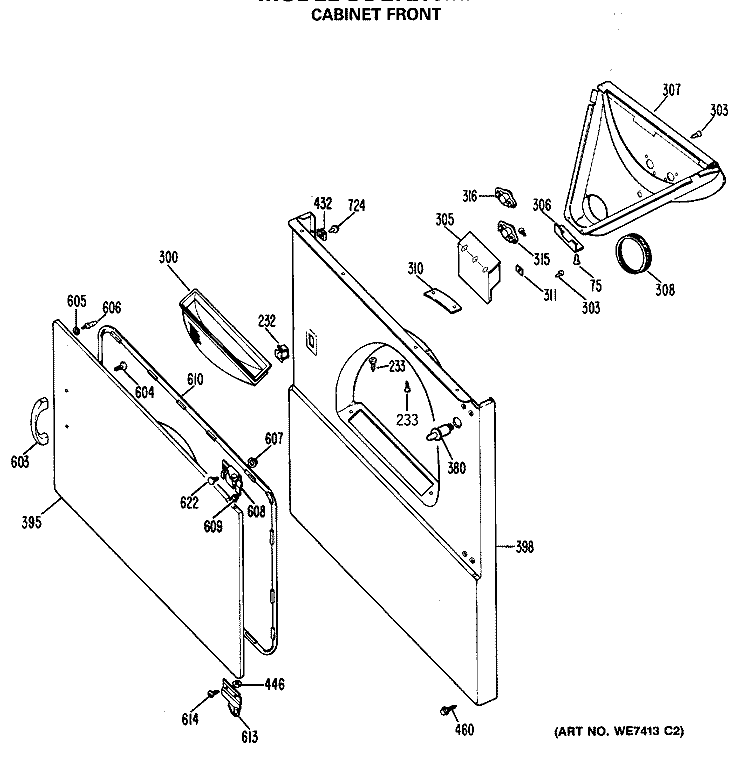 CABINET FRONT Diagram and Parts List for DDE7208MXL  General Electric Dryer