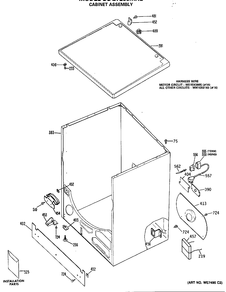 CABINET ASSEMBLY Diagram and Parts List for DDG7288MXL  General Electric Dryer