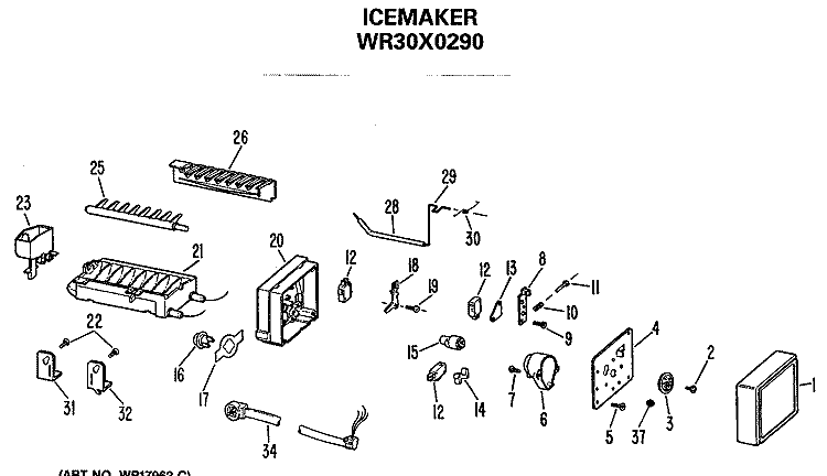ICEMAKER Diagram and Parts List for WR30X0290  General Electric Ice Maker