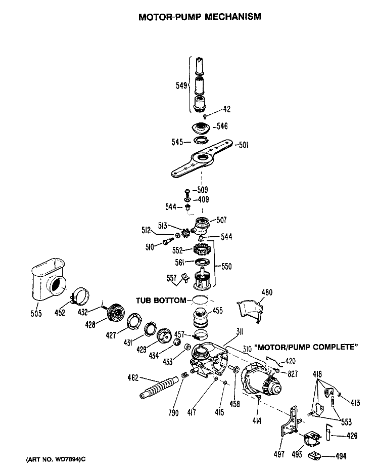 Section Diagram and Parts List for GSD820P-35BA  General Electric Dishwasher
