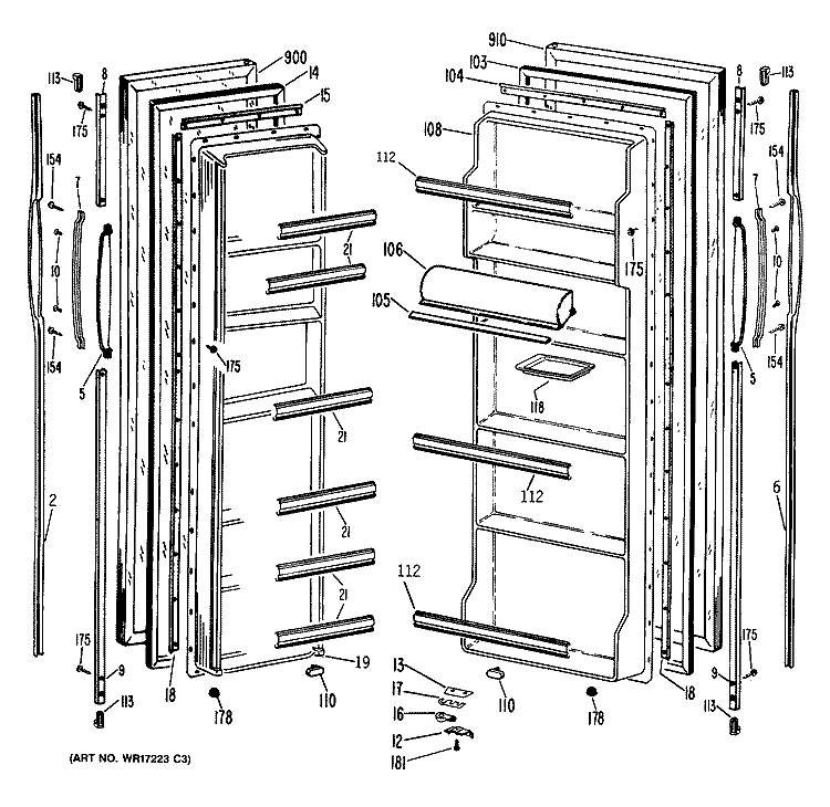 Section Diagram and Parts List for TFX20DRAAD  General Electric Refrigerator