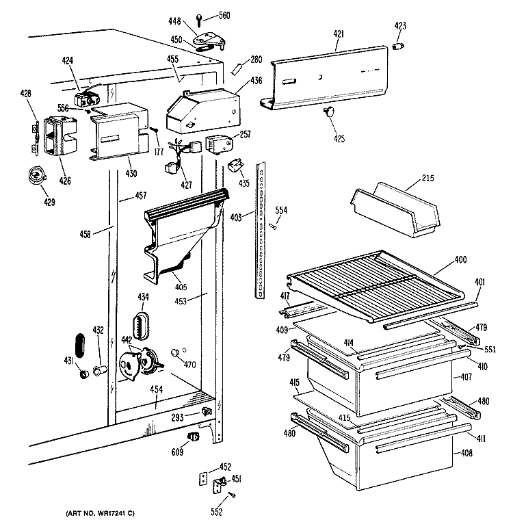 Section Diagram and Parts List for TFX20DRAAD  General Electric Refrigerator