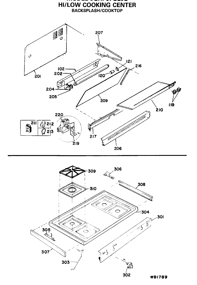 BACKSPLASH / COOKTOP Diagram and Parts List for JGHP57GEJE  General Electric Range