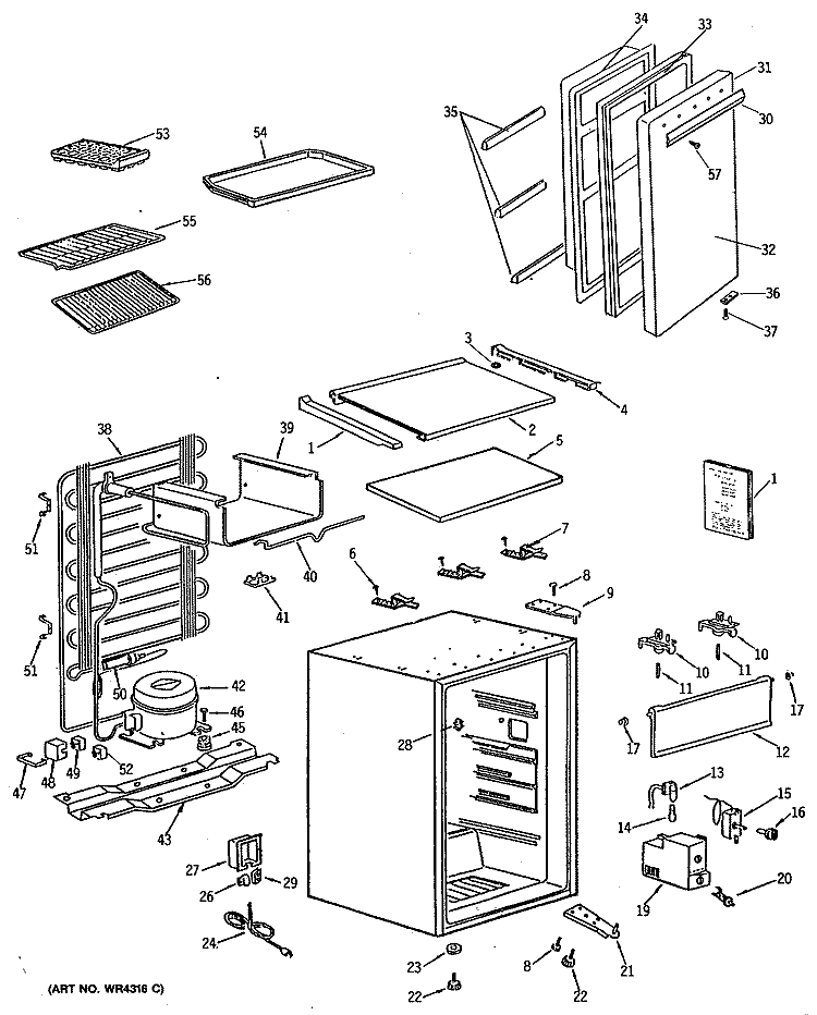 Section Diagram and Parts List for TAW6SRBWH  General Electric Refrigerator