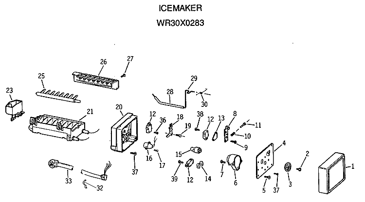 ICEMAKER Diagram and Parts List for WR30X0283  General Electric Ice Maker
