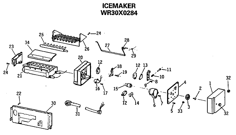 ICEMAKER Diagram and Parts List for WR30X0284  General Electric Ice Maker